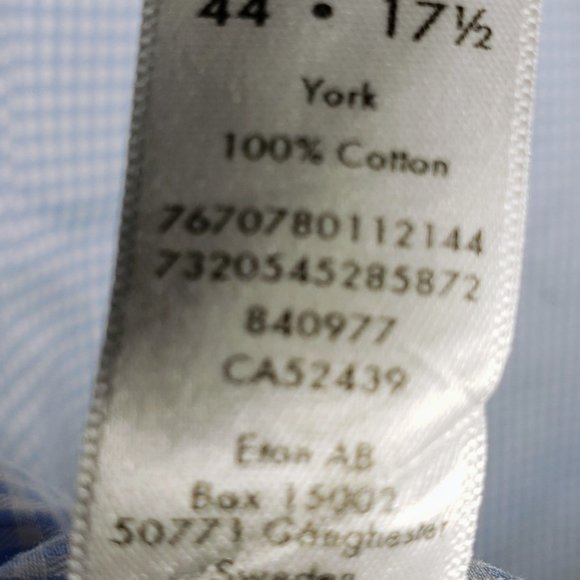 ETON of Sweden, NWOT 17.5 Light Blue and White Mini Check, Classic Fit - Picture 12 of 13